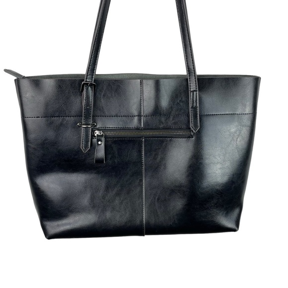 Kattee | Black Faux Leather Double Handle Tote Bag - Picture 2 of 10
